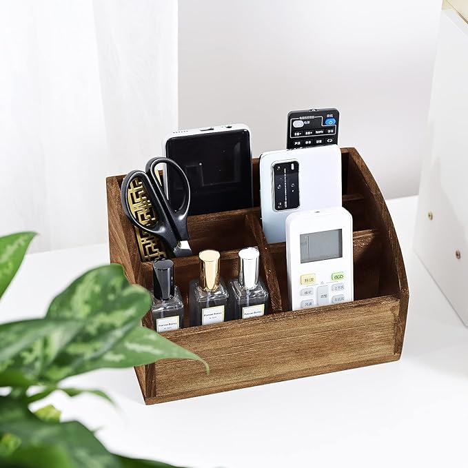 Wooden Desk Organizer, Solid Wood Pen Holder for Desktop Organizer, No Need Assembly, Home Office Supplies Workspace Organizers Mail Holder Remote Control Countertop Storage Box