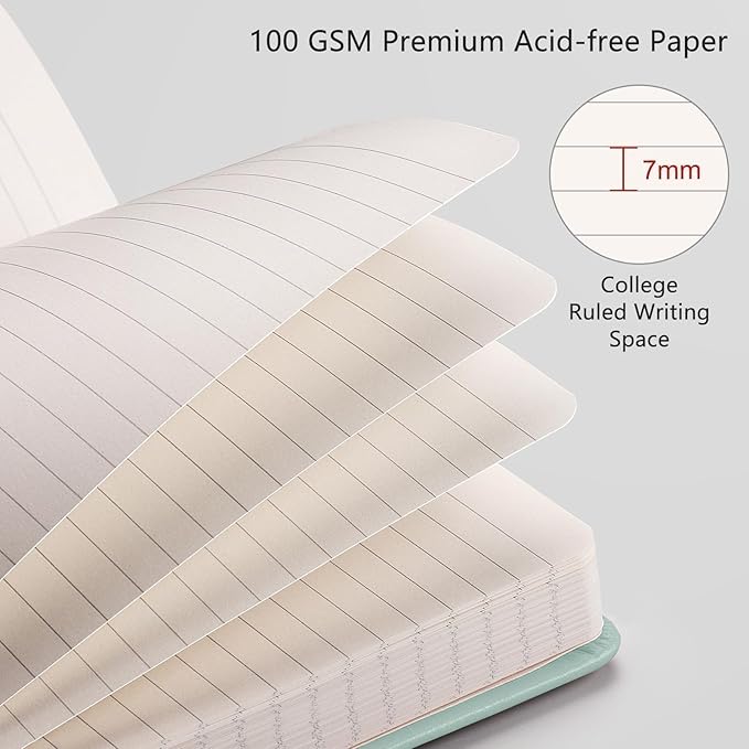 RETTACY Lined Journal Notebook, 192 Numbered Pages, A5 Medium Size (5.7'' x 8.3''), for Men & Women, Journaling, Writing, Work & Office, Leather Hardcover, 100 GSM Thick Paper (Blue-gray)