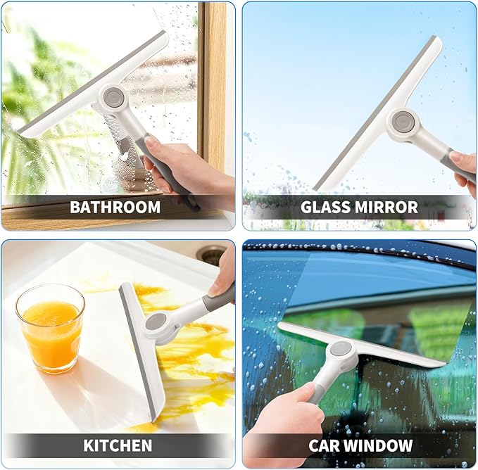 Foldable Shower Squeegee for Glass Doors，All-Purpose 9.7” Window Cleaning Squeegee, Handheld for Windows, Car Windshields & More，Grey