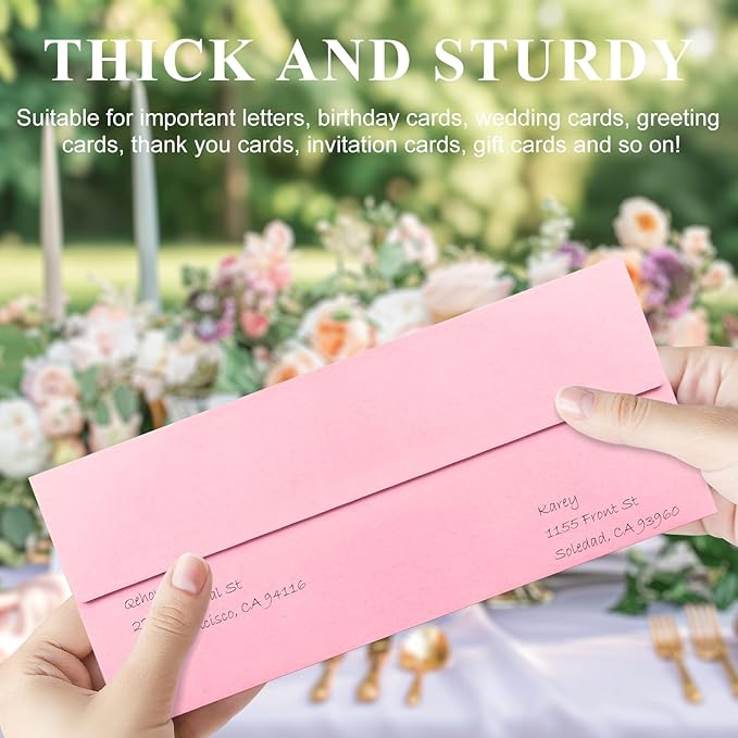 50 Pack Pink #10 Business Envelopes, Standard Envelopes Self Seal, 4 1/8 x 9 1/2 Inch Letter Size Business Mailing Envelopes for Checks Invoices Statements Baby Shower Wedding Birthday Graduation