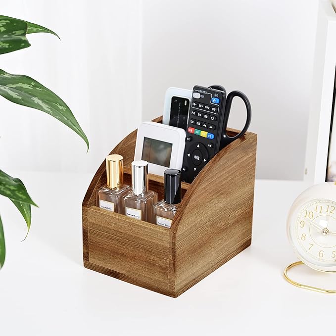 Rustic Vintage Wooden Desk Organizer Farmhouse Wood Remote Control Caddy, 3 Slot Tabletop Desktop Office Supply Storage Rack Desktop TV Remote Control Holder Home Decor Office Supplies Storage
