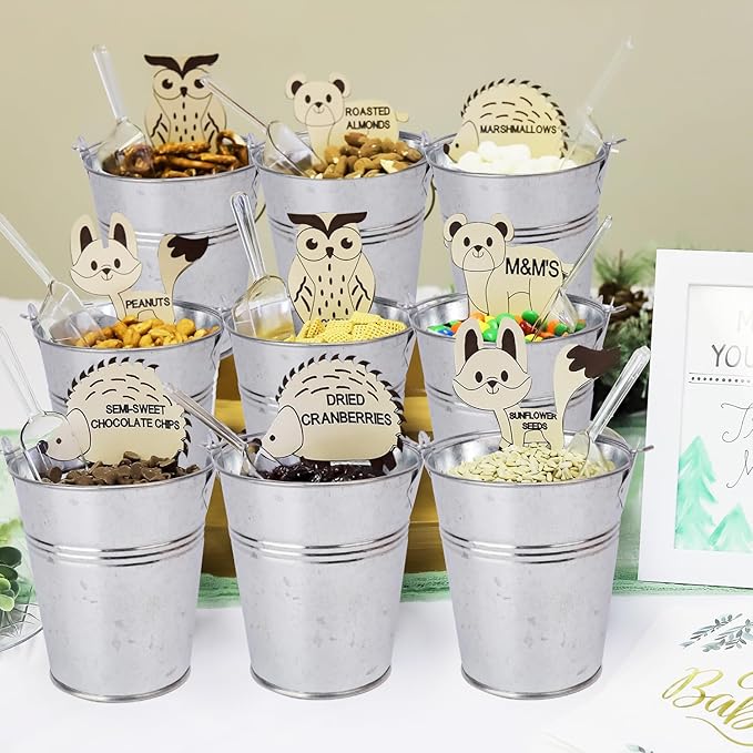 22 Pack 4" Mini Metal Bucket, Elegant Galvanized Buckets with Handles, Tin Buckets, Small Iron Bucket, Mini Metal Pail for Party Favors, Crafts, Garden & Beach