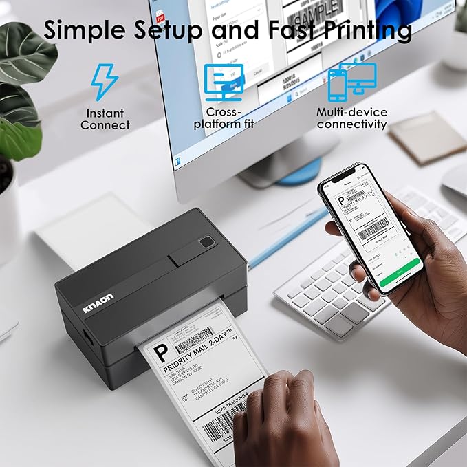 Bluetooth Thermal Label Printer, 4x6 Wireless Thermal Shipping Label Printer for Small Business, Compatible with iPhone,Android,Windows,Mac,Chromebook –Works with Ebay Shopify USPS&More, Black