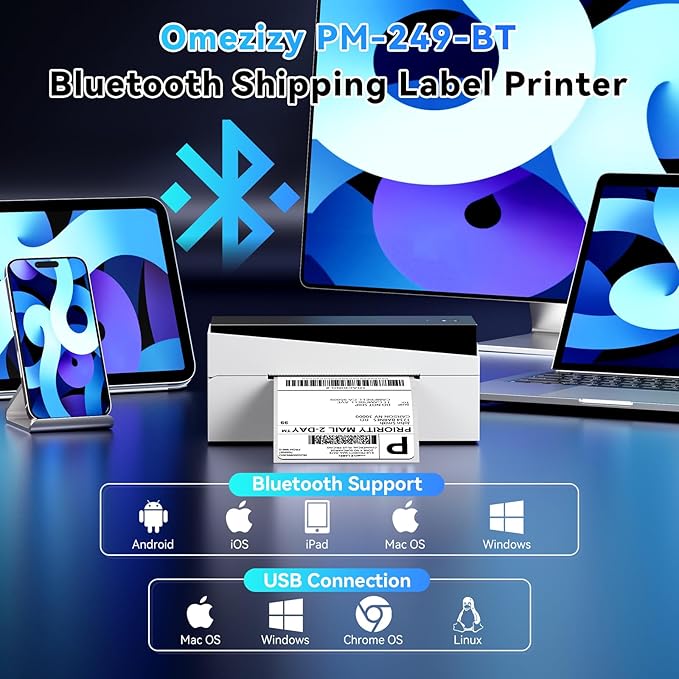 Bluetooth Shipping Label Printer 4x6, 249BT Thermal Label Printer for Small Business, Shipping Packages, Office, Home, Compatible with Amazon, Tiktok, Ebay, USPS