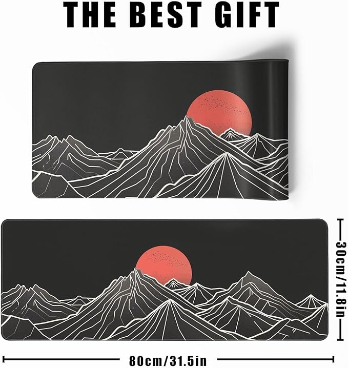 Minimalist Black Gaming Mouse Pad XL XL Large Mouse Pad Mat Long Extended Mousepad Desk Pad Non-Slip Rubber Mice Pads Stitched Edges Thin Pad (31.5x11.8 Inch)-Mountains