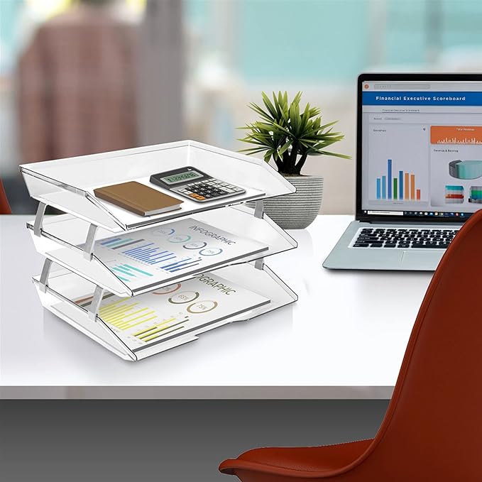 Acrimet Facility 3 Tier Letter Tray, Side Load, Letter Size/A4, Desktop File Organizer, Plastic (Clear Crystal Color)