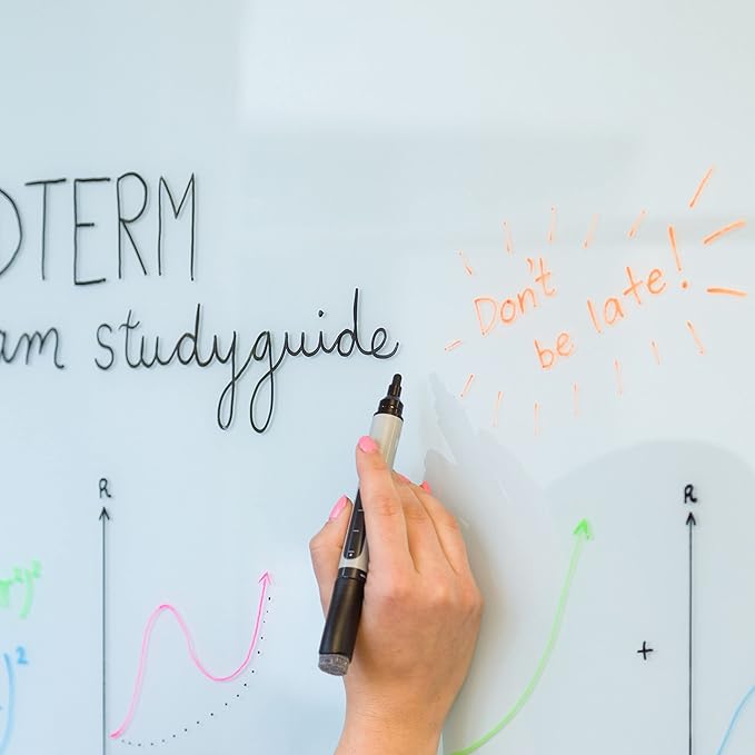 U Brands Bold Tip Liquid Glass Whiteboard Markers with Eraser for Glass Boards, Dry Erase Boards, and Chalk Boards, Black, Set of 12