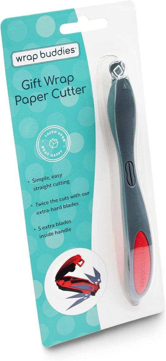 Wrap Buddies Wrapping Paper Cutter – Effortless Cutting Tool for Gift Wrapping, Scrapbooking, and Crafts – Compatible with Various Paper Sizes – Ideal for Birthdays and Holidays - 6 Blades