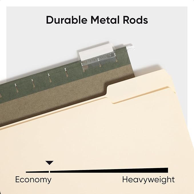 Smead Hanging File Folder, 1/5-Cut Adjustable Tab, Letter Size, Standard Green, Hanging Folders for Filing Cabinets, File Organizer Folder, 24 Per Box (92007)