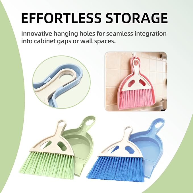 Sissatthai 6Pcs Small Dust Pan and Brush Set with Cleaning Cloth - Blue & Green & Pink Brooms, Mini Hand Broom and Dustpan Set Whisk Dustpan Brush Kid Broom for Table Desk Car Keyboard