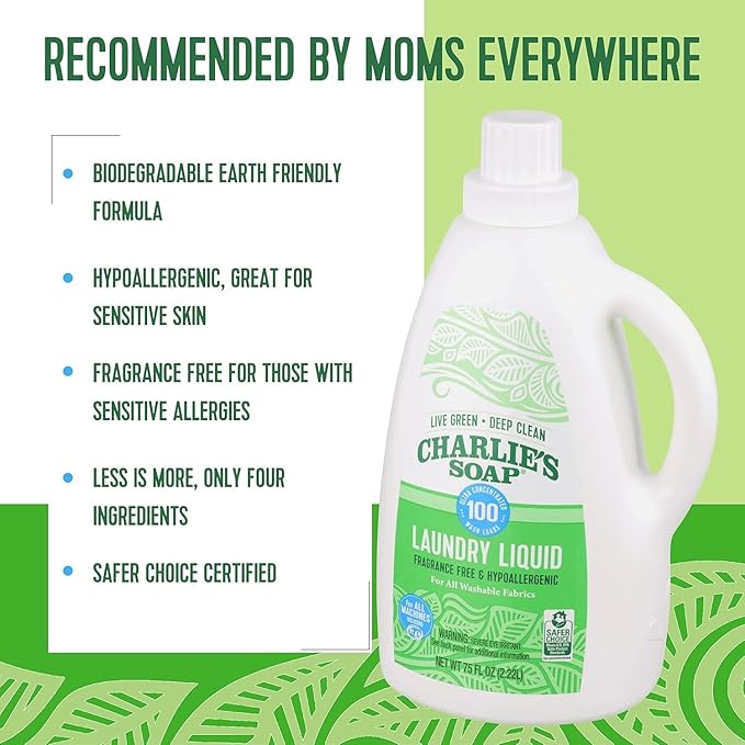 Charlie’s Soap Laundry Powder (100 Loads, 6 Pack) Hypoallergenic Deep Cleaning Washing Powder Detergent – Eco-Friendly, Safe, and Effective