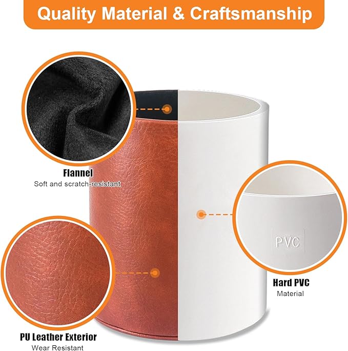 Pen Holder PU Leather Pencil Desk Stand for School/Office/Home (Brown)