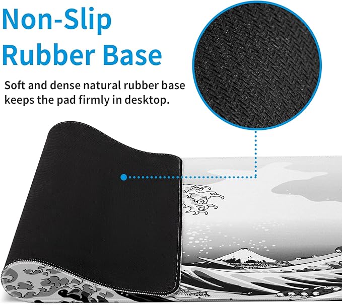 Sea Wave Large Gaming Mouse Pad Desk Pad with Stitched Edge 31.5''x11.8'' Mousepad Computer Keyboard Pad Non-Slip Rubber Base Desk Mat for Game,Work,Study