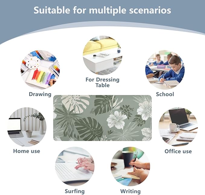 Mouse Pad Desk Mat Leather Desk Pad Large Gaming Desk Cover Protector Mat for Keyboard Computer Laptop Office Waterproof 47.2 x 23.6 Inch Tropical Palm Leaves Birds Flowers