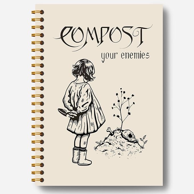 Compost Your Enemies Funny Gothic Skull Notebook Journal, Funny Gardening Gifts, Dark Academia Notebook Journal, Goth Office Supplies, Spiral Notebook 5.5x8.3 Inch