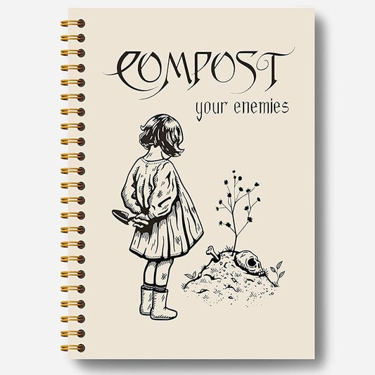Compost Your Enemies Funny Gothic Skull Notebook Journal, Funny Gardening Gifts, Dark Academia Notebook Journal, Goth Office Supplies, Spiral Notebook 5.5x8.3 Inch