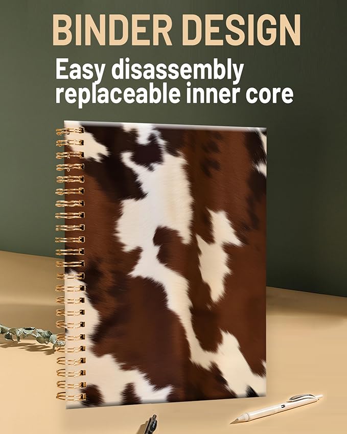 Spiral Journal Notebook for Women,A5 College Ruled Notebooks 6"x 8.4", 120 Pages Lined Journal with Premium Thick Paper,Perfect for School Office Home Gifts(Brown Cow western cowhide)