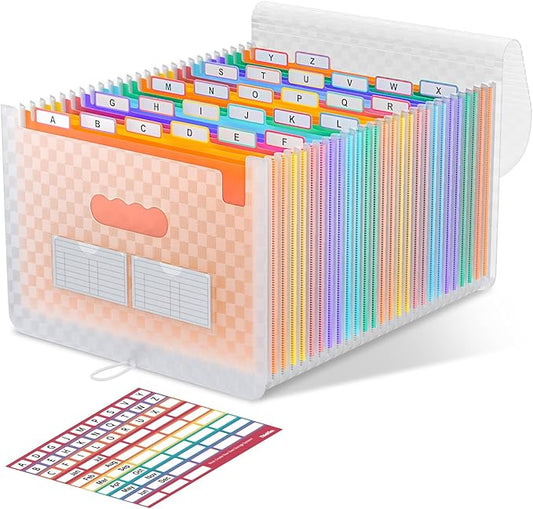 ThinkTex Accordian File Organizer, 26 Pockets Expanding File Folders, Monthly Bill Receipt Documents Organizer, A-Z Colorful Tabs, Letter/A4 Size -Orange