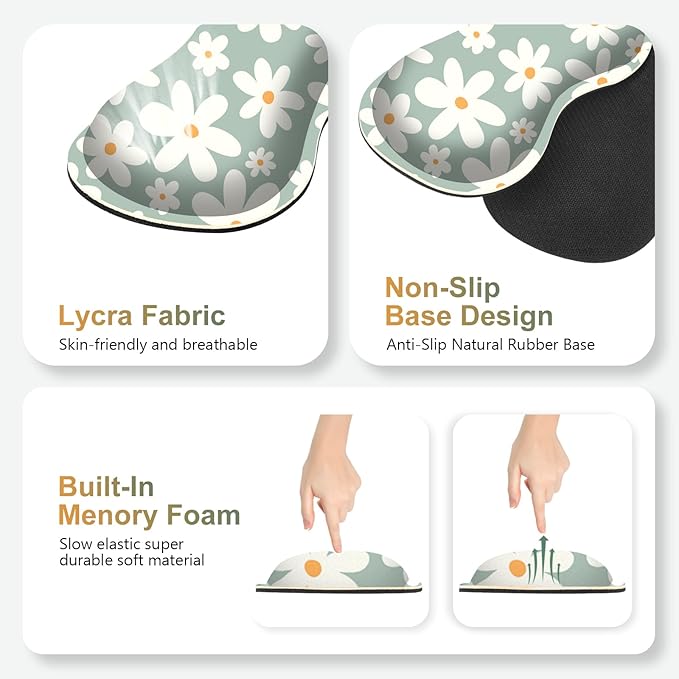 Desk Mat Gaming Mouse Pad, Cute Desk Matt Keyboard Wrist Rest for Desktop, Anti-Slip Big Mousepad Stitched Edges, XXL Large Mouse Pad with Wrist Support for Home Office Computer I Morandi Daisy