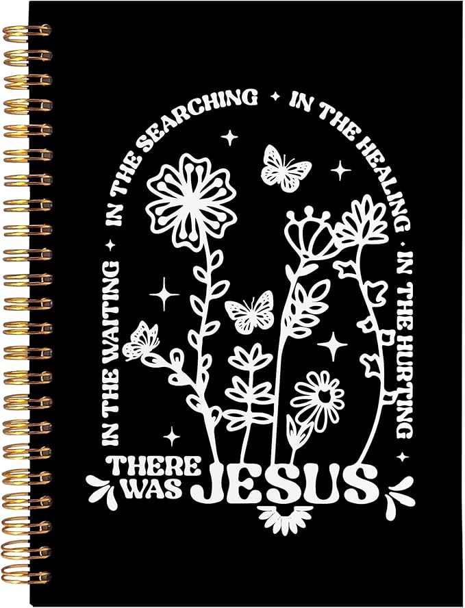 Boho Floral Christian Notebook Journal, Christian Gifts for Women, Bible Notebooks for Note Taking, Bible Journaling Notebook, Where the Jesus Hardcover Spiral Notebook 5.5x8.3 black