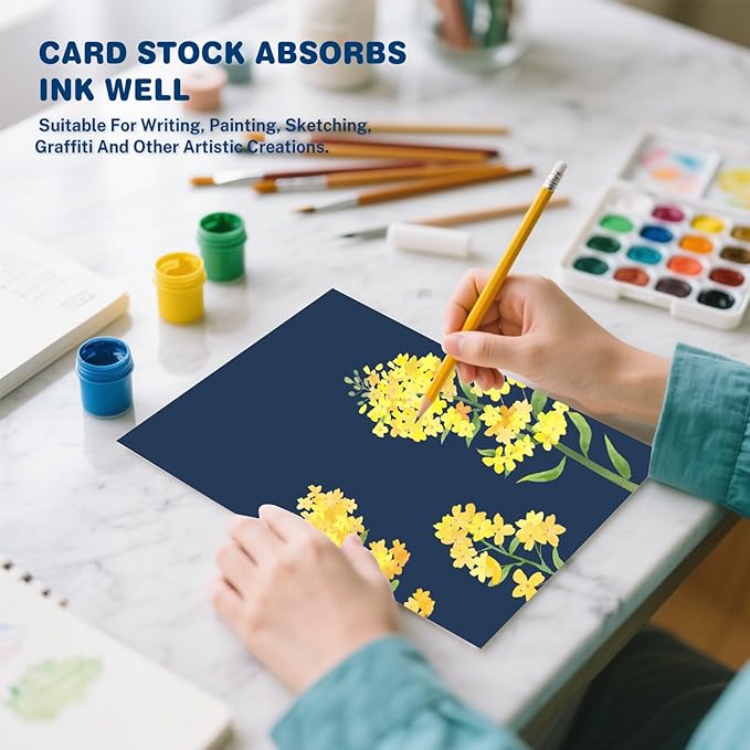 Cardstock 8.5 X 11, 40 Sheets Dark Blue Card Stock, 75lb/ 200gsm Copy Paper, Cardstock Printer Paper For Art, Drawing, Invitations, DIY Cards, Watercolor, Craft, Construction, School & Office Supplies