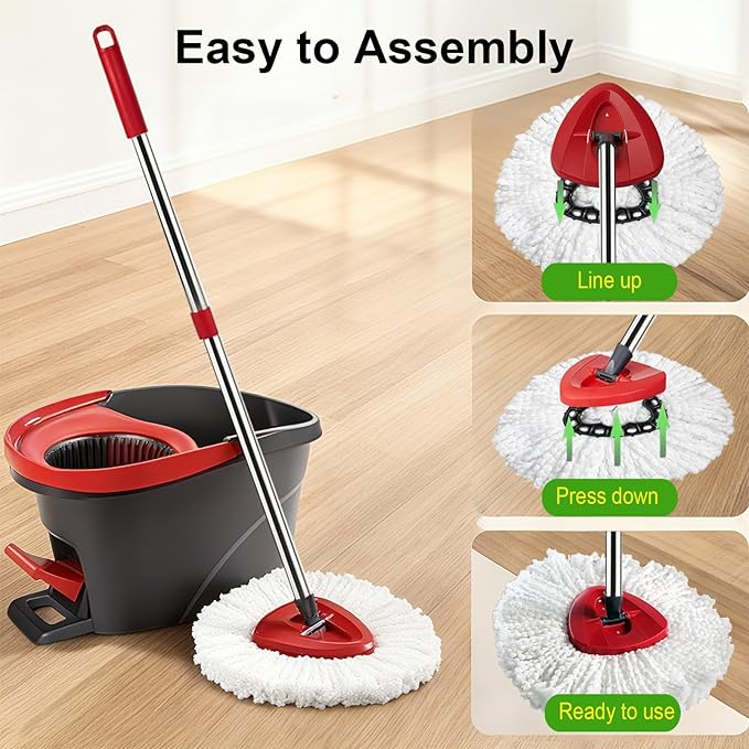 Mop Head Replacements Compatible with O-Cedar EasyWring 1-Tank System, 6 Durable Microfiber Replacement Mop Heads and 1 Triangular Base for Hardwood, Tile & Laminate Floors, Washable & Reusable