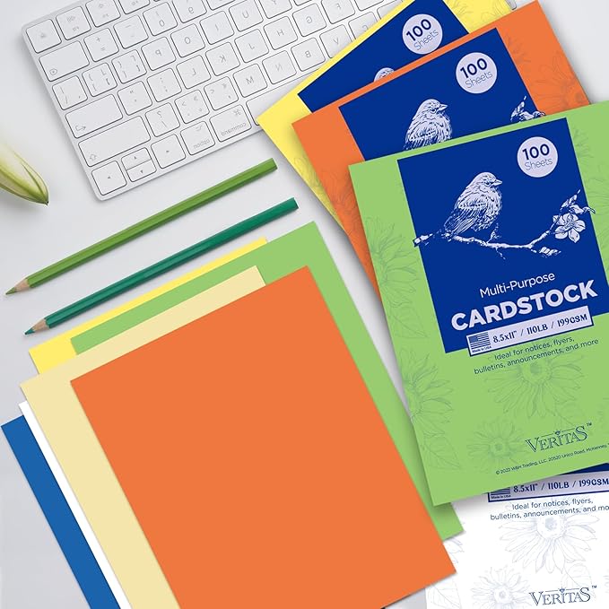 Veritas Purple Colored Cardstock, 8.5" x 11" Colored Copy paper, 110LB/199GSM Printer Paper, 100 Sheets (1 Reams), Colored Multi-Purpose Purple Paper, Made in USA