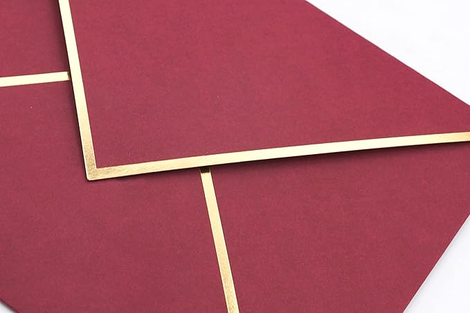 A7 Envelopes - V Flap Foil Border Luxury Mailing Envelopes for 5" x 7" Cards - for Wedding, Invitations, Baby Shower, Photos, Graduation, Birthday, Bridal Shower - 5.25" x 7.25" (Burgundy, 25 Pack)