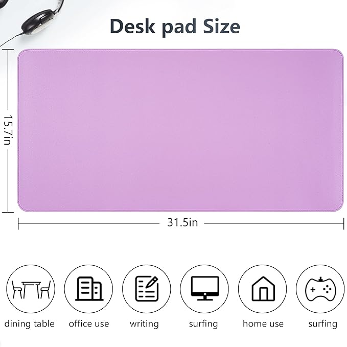 Dual-Sided Desk Pad, Large Mouse Pad - Natural Cork & PU Leather Non-Slip Waterproof Desk Mats for Office and Home (Purple, 31.5" x 15.7")