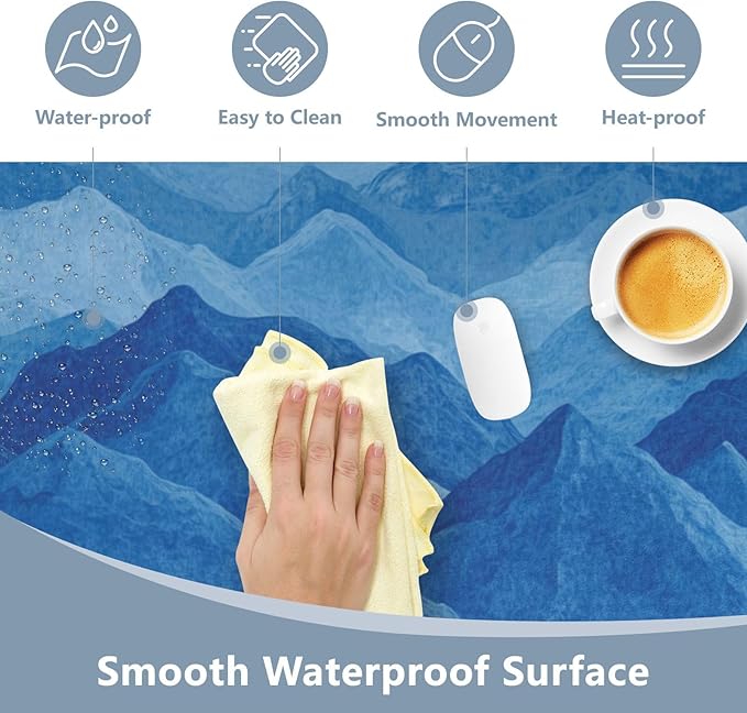 Mouse Pad Desk Mat Leather Desk Pad Large Gaming Desk Cover Protector Mat for Keyboard Computer Laptop Office Waterproof 47.2 x 23.6 Inch Blue California Mountains01