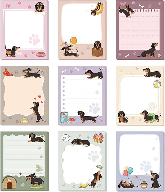 Sabary 9 Pads Cute Sticky Notes Animal Sticky Note Pads 3.15 x 3.94 Inches Colored Adhesive Memo Reminder Decor for Journal School Office Gifts(Dachshund)