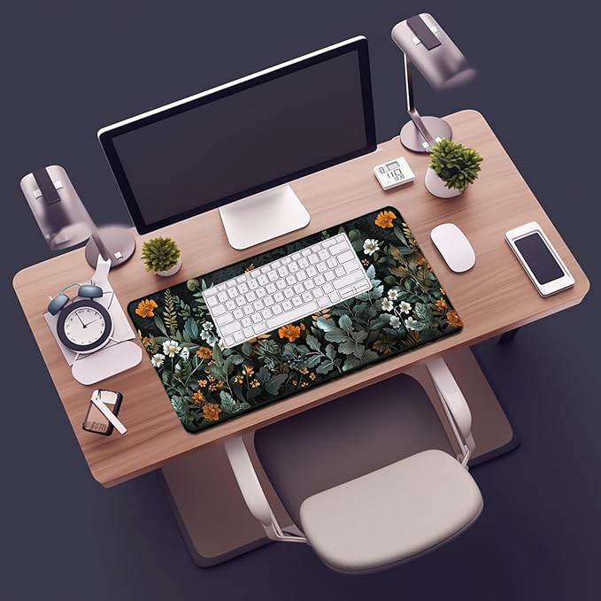 Floral Large Desk Mat 31.5 x 15.7 inch, Waterproof Extended Gaming Mousepad XXL, Aesthetic Flowers Desktop Mat, Non-Slip Keyboard and Laptop Pad, Computer Writing Mat for Home Office Accessories