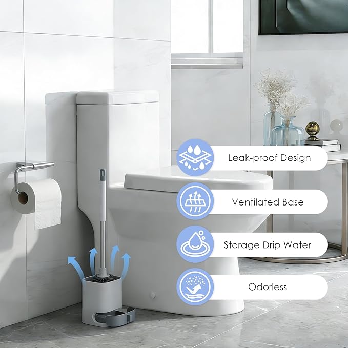 QUIVIX Toilet Cleaner Brush, Silicone Toilet Brush+Pumice Stone for Toilet Cleaning, with Non-Slip Long Handle, Wall Mounted/Floor Standing, Toilet Brush Set for Bathroom RVs
