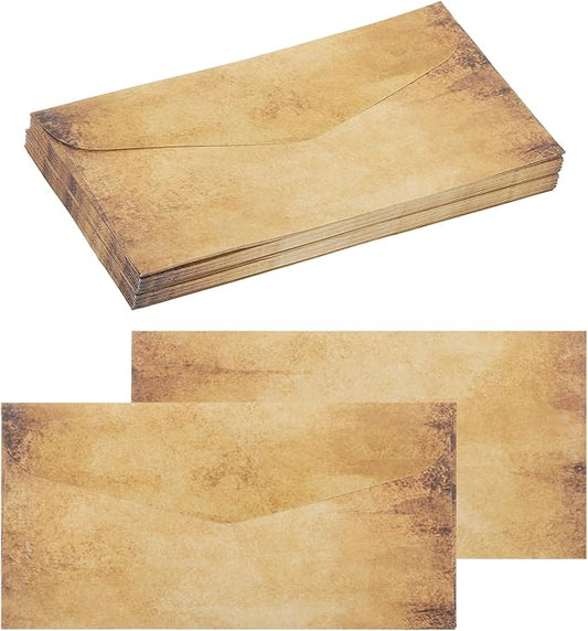 MECCANIXITY 48 Packs Envelopes Vintage Stationery Light Brown Spots Stationery Old Fashion Paper for Letter Writing, Invitations, Wedding-9 x 4 Inch