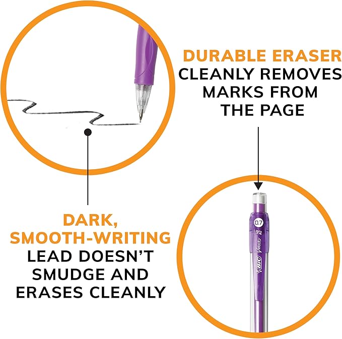 BIC Velocity Mechanical Pencils, With Colorful Barrel, Medium Point (0.7mm), 4-Count Pack Mechanical Pencils With Eraser and Lead Refills
