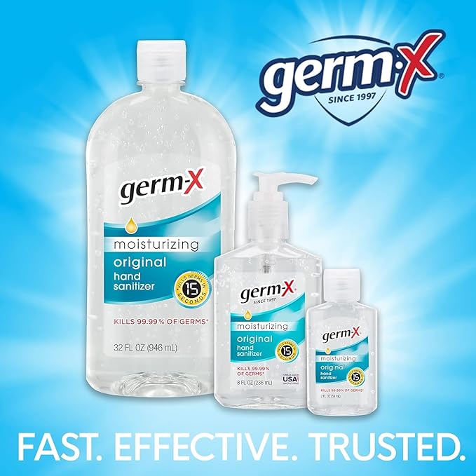 Germ-X Original Hand Sanitizer, 2 Fl Oz (Pack of 24), Less Drying Moisturizing Gel with Vitamin E, No Rinse Formula, Display Pack, Mini Travel Size for On-The-Go