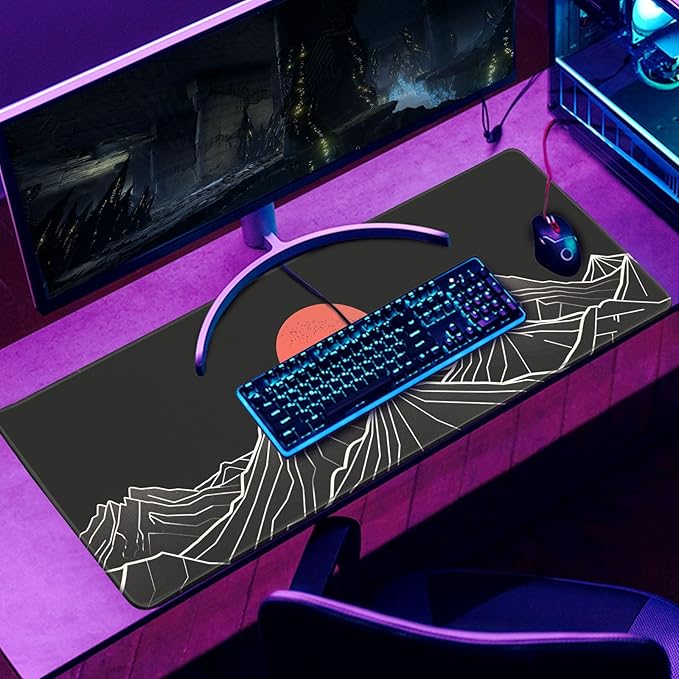 Minimalist Black Gaming Mouse Pad XL XL Large Mouse Pad Mat Long Extended Mousepad Desk Pad Non-Slip Rubber Mice Pads Stitched Edges Thin Pad (31.5x11.8 Inch)-Mountains