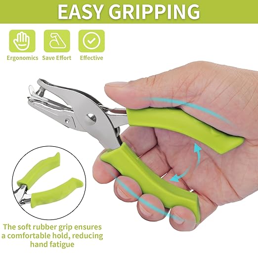 Single Hole Punch, 2 Pcs Hand Hole Puncher with-Green