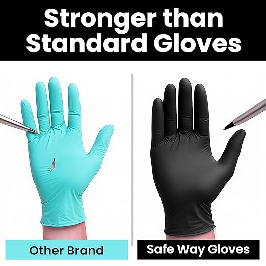 Nitrile-Vinyl Blended Disposable Gloves, Powder-Free & Non-Latex Gloves, 1000, Protective Gloves for Medical Exams, Cooking & Household Cleaning, 4 Mil Thick Non-Sterile Secure Grip Black, Large