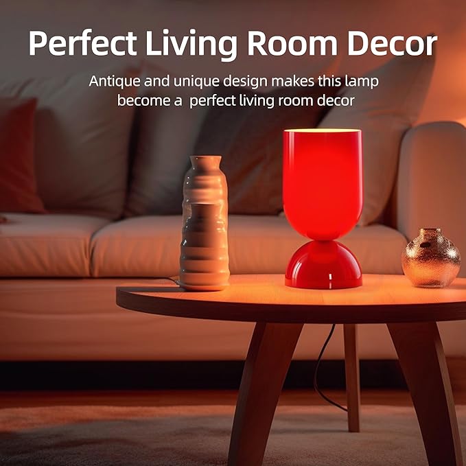 8.9" Modern Glass Table Lamp for Living Room, Desk Lamps for Bedroom, UL Listed Nightstand Lamp with Dome Base, End Table Lamps Home Decor for Kids Room, Side Tables, College Dorm, Office, Glossy Red