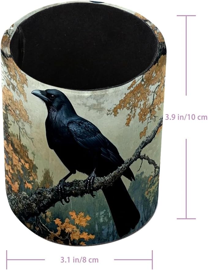 _Black Crow Sitting on Branch of Oak Tre (1) Pen Holder Stand Cup Pencil Holder Organizer Makeup Brush Holders for Home Office Desk