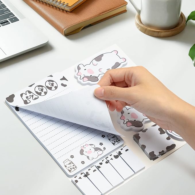 Xqumoi I Just Really Like Cow Sticky Notes Set, 550 Sheets, Cute Pink Cow Shaped Self-Stick Notes Pads Barnyard Farm Animal Divider Tabs Bundle Writing Memo Pads Back to School Office Supplies
