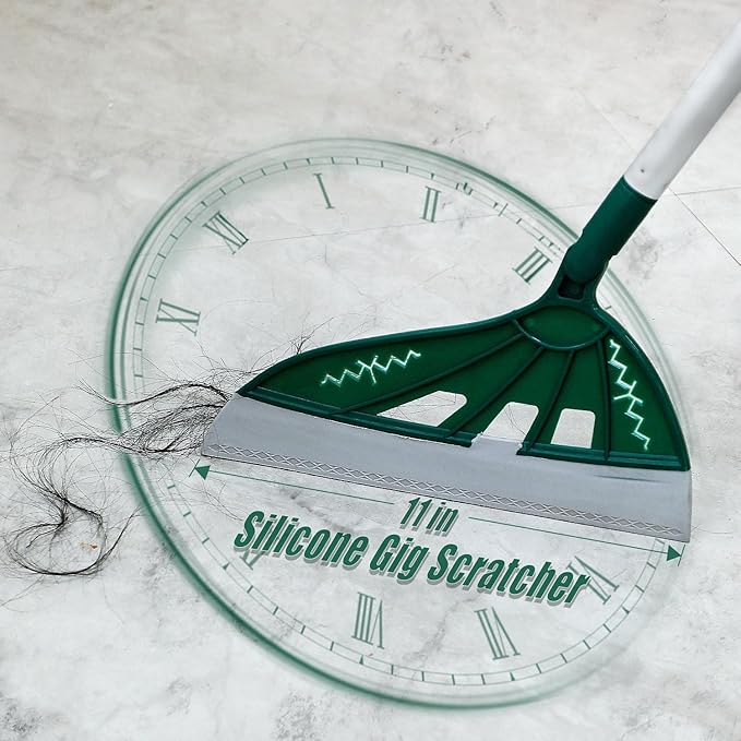 Magic Broom - Silicone Floor Sweeper with Squeegee, Bathroom Brush Set for Pet Hair (Dark Blue & Green)