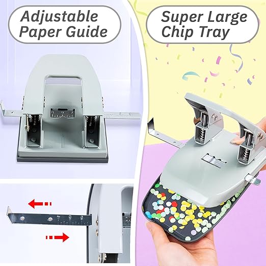 Hole Punches, 2 Hole Punch, Adjustable Two Hole Punch, Heavy Duty 2-Hole Punches, 30 Sheet Capacity HolePuncher, Metal Paper Puncher, Locking Handle