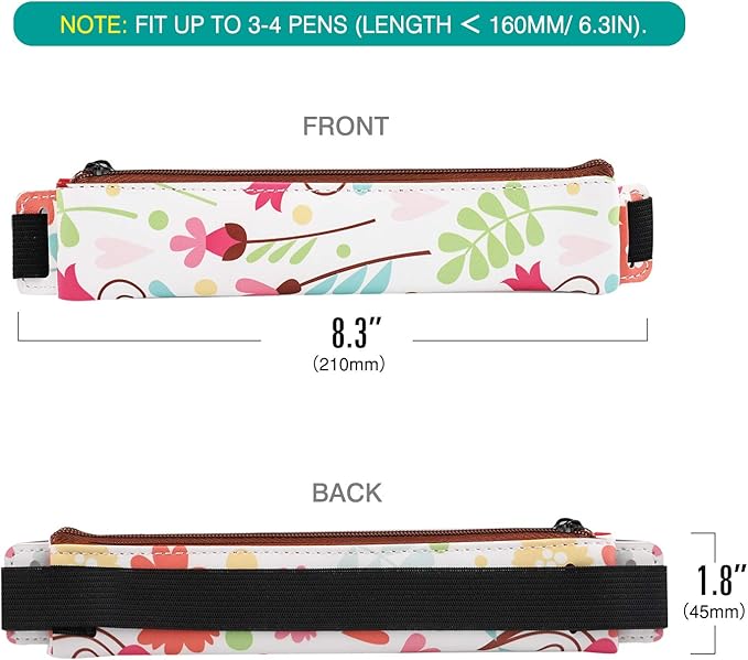 MoKo Pencil Case (2 Pack), PU Leather Pen Pencil Pouch Holder Stationery Zipper Bag with Elastic Strap for Pens, Pencils, Markers, Eraser - Printing & Gold Pink