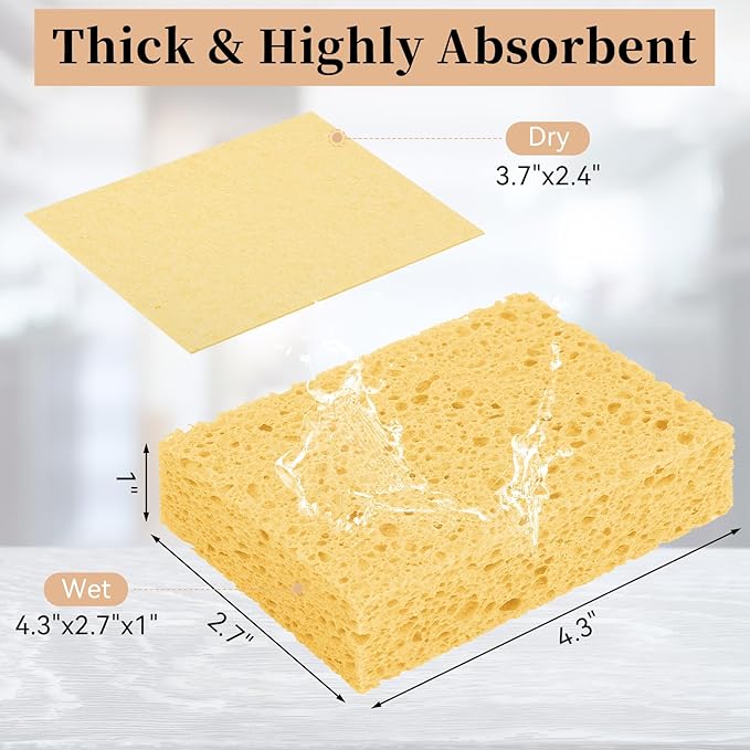 Mkobon 6 Pcs Kitchen Sponges for Dishes Cleaning, Non Scratch for Non Stick Cookware, Compressed Natural Cellulose Sponges, Dish Washing Scrubbers, Scrubbing Pads for Household, Bathroom (Multicolor)