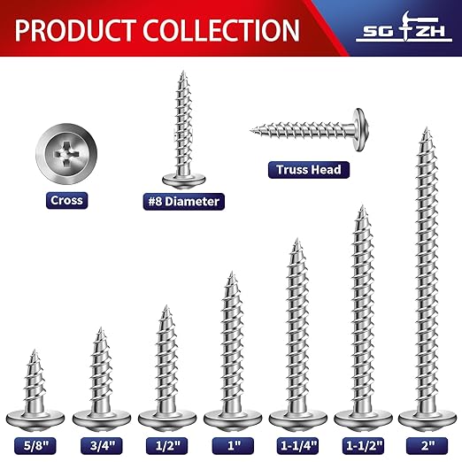 #8 x 1 Inch Wood Screw 100Pcs 410 Stainless Steel Standard Thread Truss Head Fast Self Tapping by SG TZH