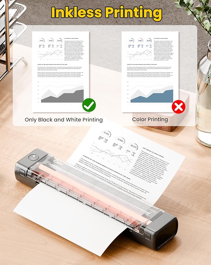 Phomemo Portable Printers Wireless for Travel, M08F Thermal Bluetooth Printer Support for 8.5"x11" US Letter, Small Inkless Printer Compatible with iOS, Android, Laptop for Car, Office, Home