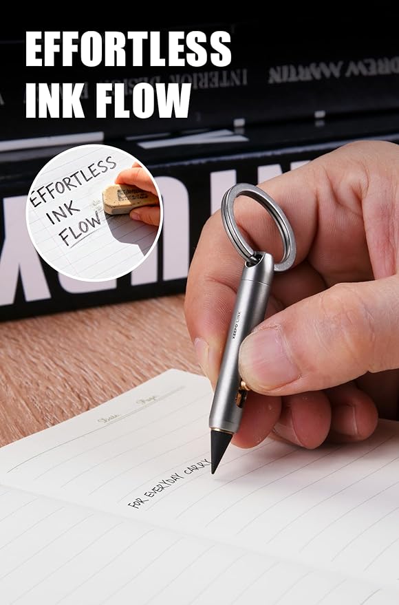 KEEPO LINK Mini Mechanical Pencil with Key Ring & 2 Extra Nibs, Titanium Infinite Keychain Pencil for Everyday Carry, Office, Outdoor, Back to School Supplies, OLP01 (Gunmetal Grey)