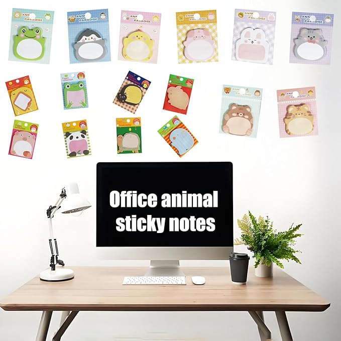 32 Pads Cute Sticky Notes, Animal Sticky Notes Self Adhesive Cartoon Notes Memo Pads Notes Page School Tab for School Office Supplies